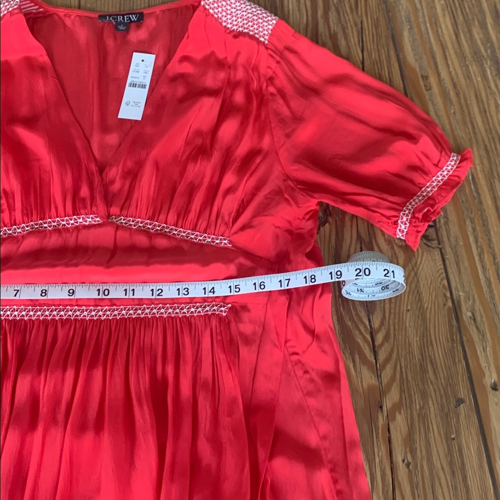J Crew Smocked Trim Maxi Dress Red Crepe De Chine NWT Sz 6 Tie In Back - Picture 14 of 14